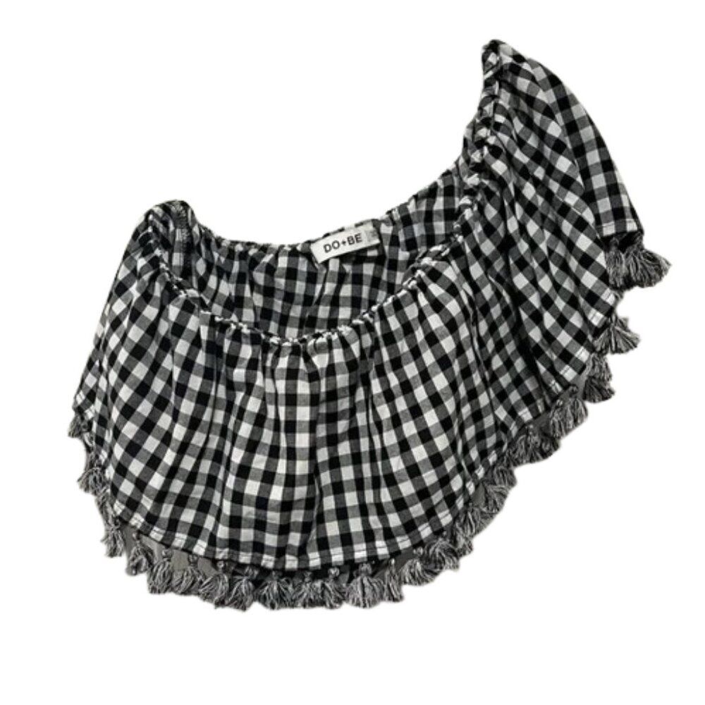 DO+BE Black and White Gingham Off-Shoulder Top size MEDIUM